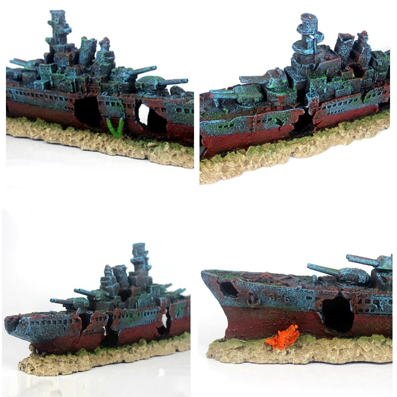 49cm Navy Warship Batttle Ship Resin Boat Aqaurium Tank Fish Decoration Ornament aquarium decor decoration
