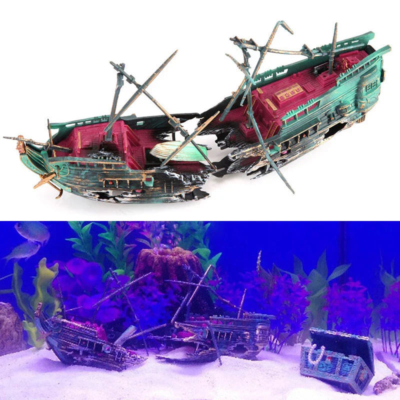 Aquarium Ornament Air Aerobic Device Decor Split Titanic ShipWreck Sailing Boat Sunk Ship Rockery Fish Tank Aquarium Decoration