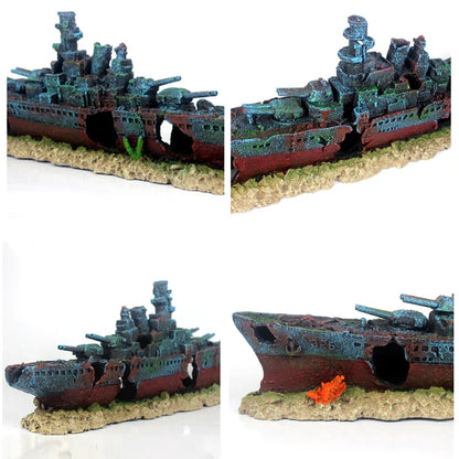 49cm Navy Warship Batttle Ship Resin Boat Aqaurium Tank Fish Decoration Ornament aquarium decor  decoration