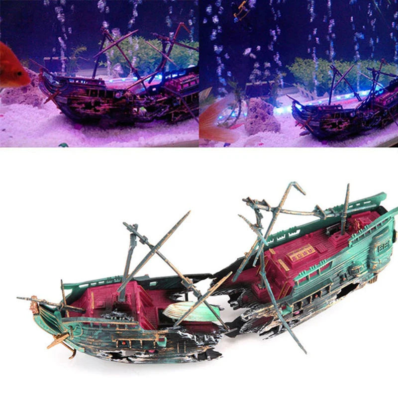 Aquarium Ornament Air Aerobic Device Decor Split Titanic ShipWreck Sailing Boat Sunk Ship Rockery Fish Tank Aquarium Decoration