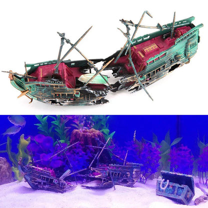 Aquarium Ornament Air Aerobic Device Decor Split Titanic ShipWreck Sailing Boat Sunk Ship Rockery Fish Tank Aquarium Decoration